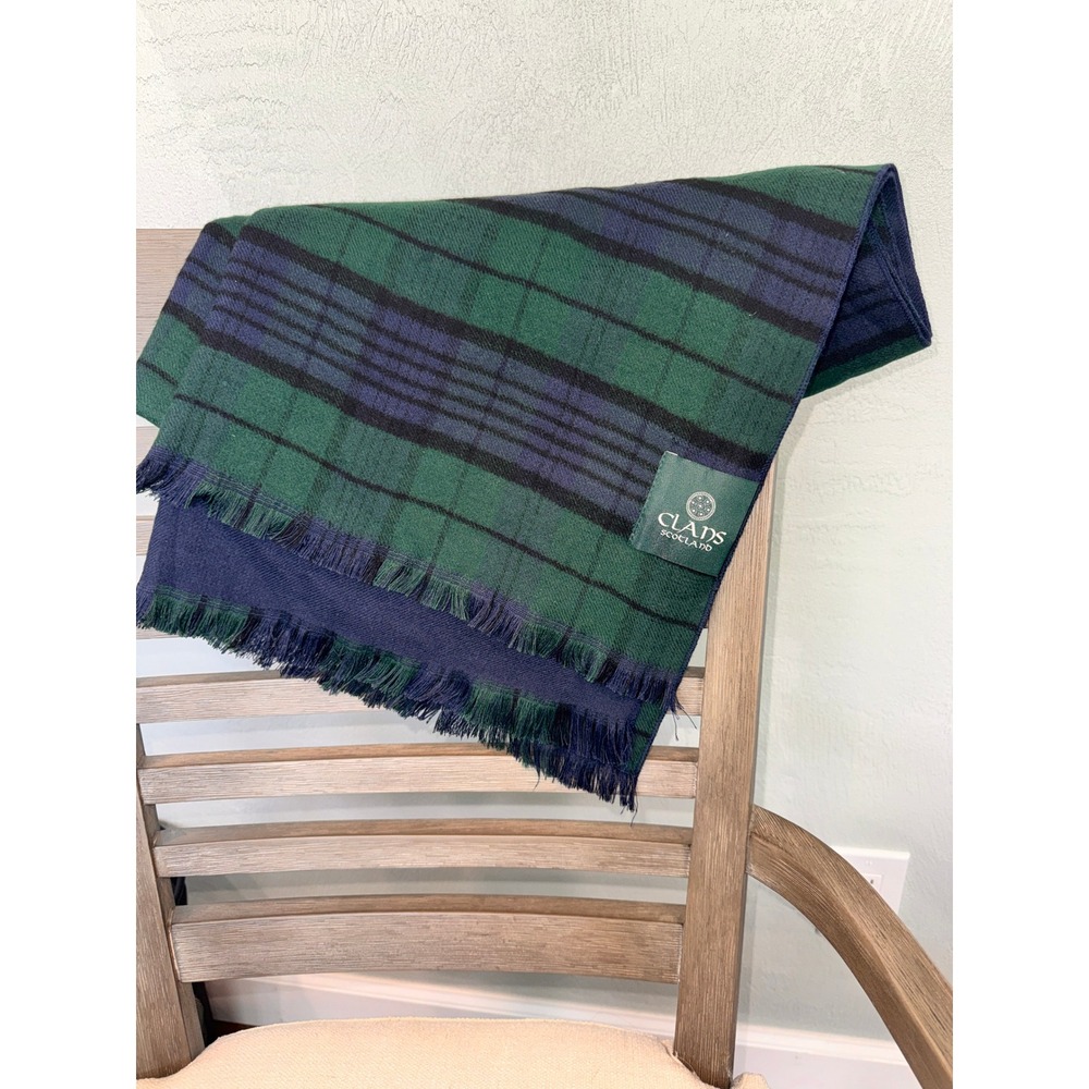 Clans Scotland Scarf Unisex OS Green Navy Excellent Tartan Plaid Fringed Trim